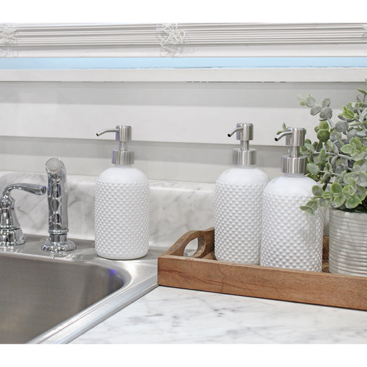Hobnail Glass Soap Dispensers (White, 3-Pack, Case of 16) - SH_2386_CASE