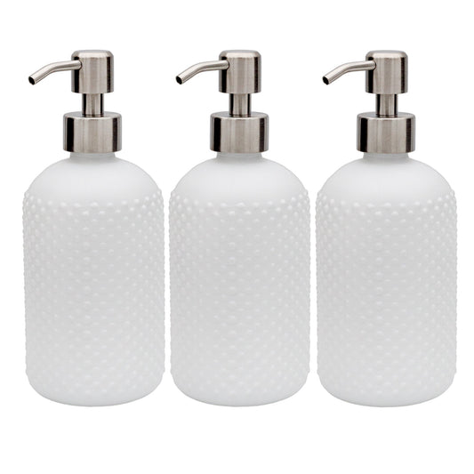 Hobnail Glass Soap Dispensers (White, 3-Pack, Case of 16) - SH_2386_CASE