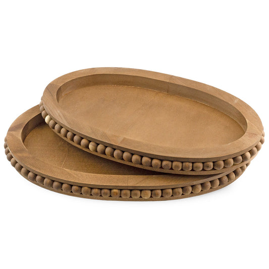 Rustic Beaded Wood Tray Set (Set of 2, Antique Brown) - sh2399ah1