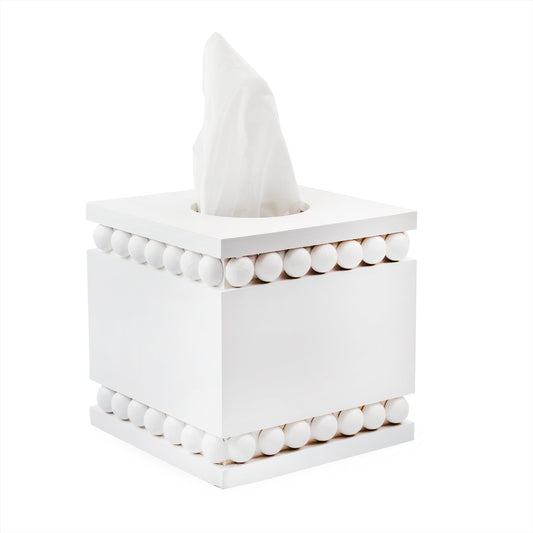 Beaded Square Tissue Box Cover (White) - sh2441ah1