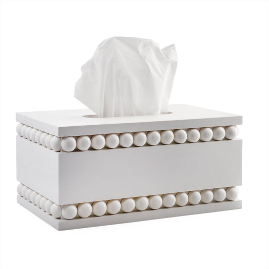 Beaded Rectangular Tissue Box Cover (White) - sh2442ah1