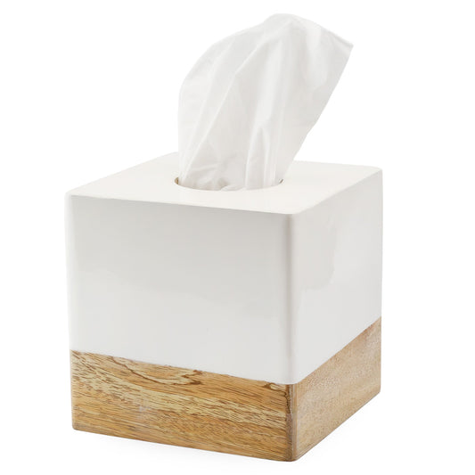 Square Tissue Box Cover (Enamel/Mango Wood) - sh2471ah10