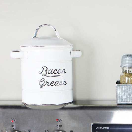 White Enamelware Bacon Grease Container (Case of 24) - SH_1370_CASE