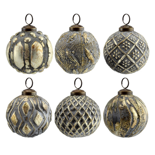 Farmhouse Ball Ornaments (Silver Gray, Case of 12) - SH_1467_CASE