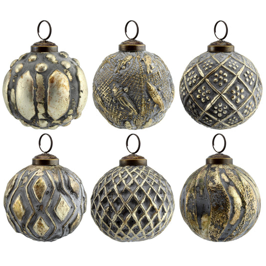 Farmhouse Ball Ornaments (Set of 6, Silver Gray) - sh1467ah1Gray