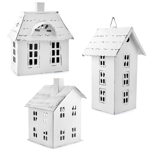 Farmhouse Decor Tin Village Houses (Set of 3, White) - sh1450ah1Houses