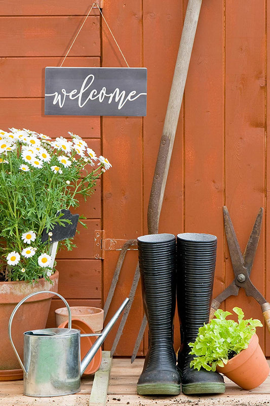 AuldHome Farmhouse Wooden Welcome Sign (Gray, 12x6in) - sh1621ah1Wlcm