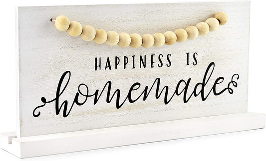 Wood Beaded Sign, Happiness is Homemade, Table/Shelf Freestanding Rustic Farmhouse Sign - sh1663ah1Happy