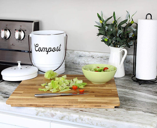 White Enamelware Compost Bin (Case of 8) - NEWSH_1365_CASE