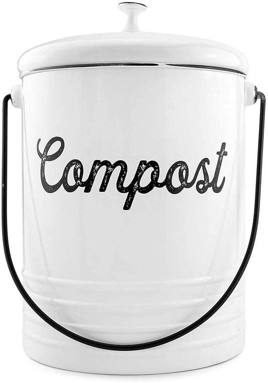 White Enamelware Compost Bin (Case of 8) - NEWSH_1365_CASE