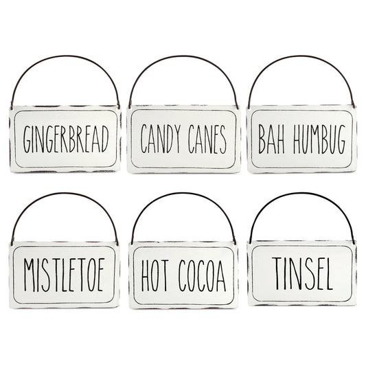 Rustic Signs Christmas Ornaments (Set of 6, White) - sh1794ah1sign