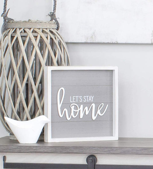 Rustic Home Sign, Lets Stay Home (Gray, Case of 10) - SH_1808_CASE