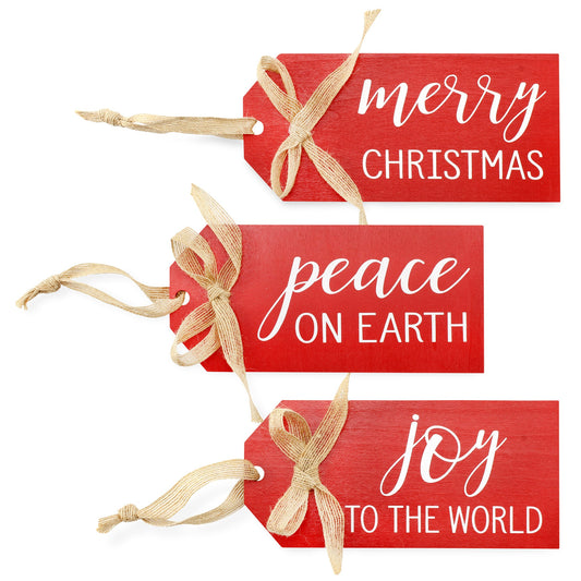Rustic Wood Tag Ornaments (Set of 3, Red) - sh1795ah1Tag