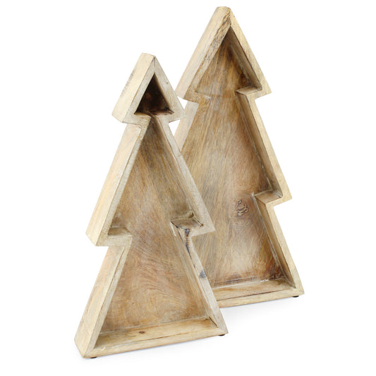 Wooden Christmas Tree Trays (Nested Set of 2, Natural) - sh1757ah1Trees