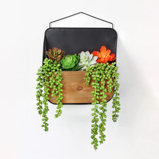 Wood and Black Metal Wall Pockets (Black, Case of 6) - SH_1944_CASE