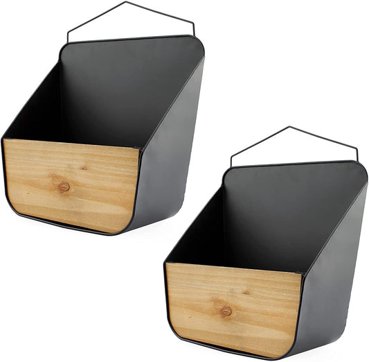 Wood and Black Metal Wall Pockets (2-Pack, Black) - sh1944ah1wWood