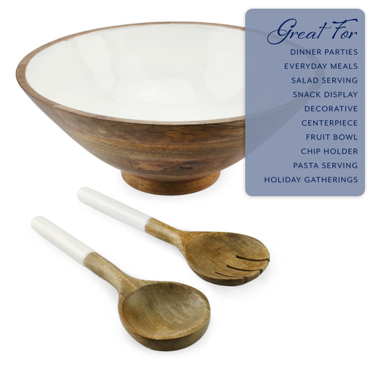 Wooden Salad Bowl Set (Large Serving Bowl w/ Utensils) - sh1957ah1