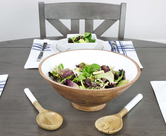 Wooden Salad Bowl Set (Large Serving Bowl w/ Utensils)
