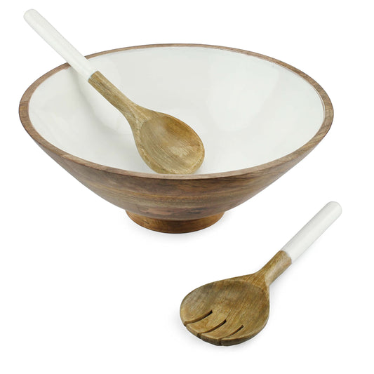 Wooden Salad Bowl Set (Large Serving Bowl w/ Utensils, Case of 3 Sets) - SH_1957_CASE
