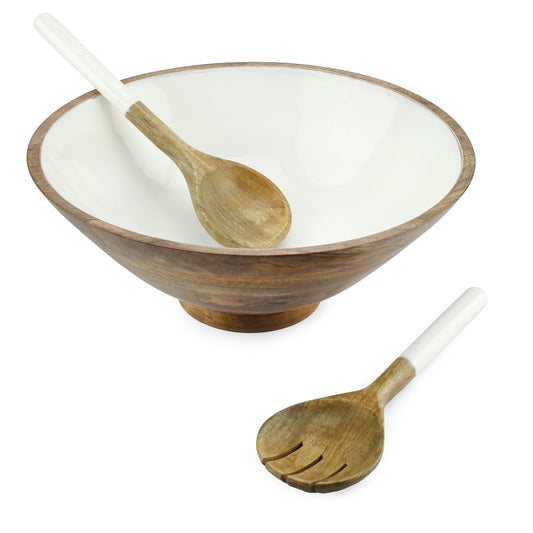 Wooden Salad Bowl Set (Large Serving Bowl w/ Utensils) - sh1957ah1