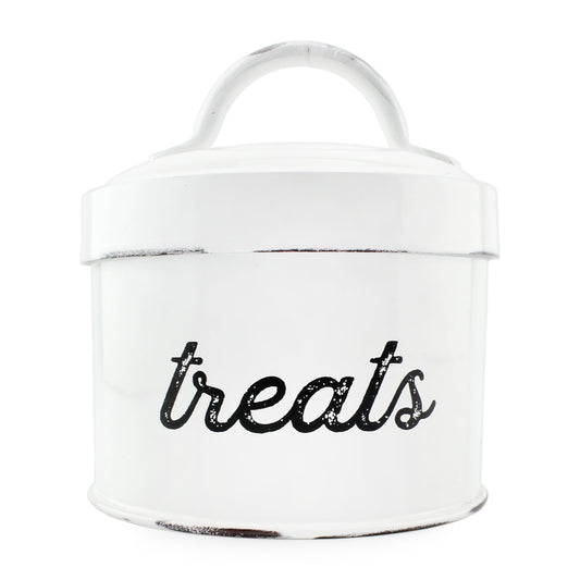 Enamelware Cat Treat Container (White) - sh1954ah1Cat