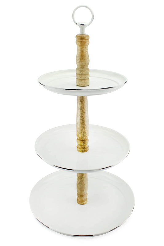 Rustic White Tiered Stand (3-Tier Tray, White Distressed Enamel) - sh1972ah1Wh