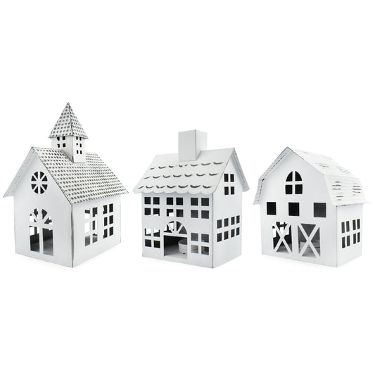 Farmhouse Christmas Village Collection #2 w/ Church, Barn and School (Set of 3) - sh2001ah1Village