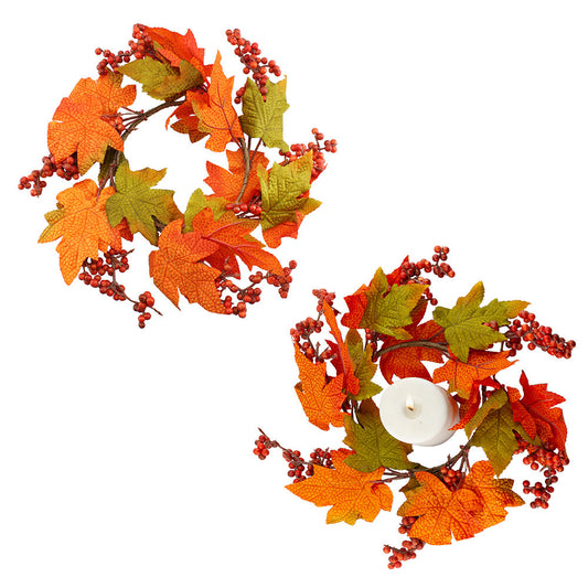Fall Leaves Candle Wreaths (2-Pack) - sh2007ah1