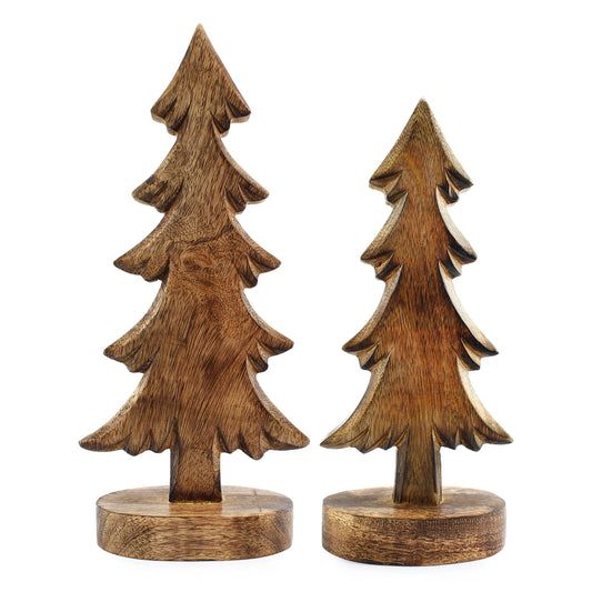 Wooden Christmas Trees (Set of 2, Natural) - sh2011ah1Brown