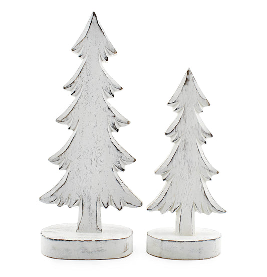 Wooden Christmas Trees (Set of 2, Distressed White) - sh2012ah1White