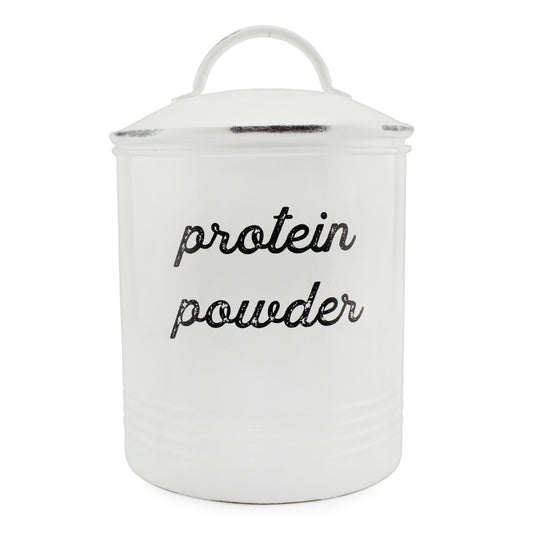 White Enamelware Protein Powder Canister (Case of 8) - SH_2067_CASE