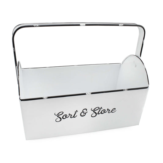 Enamelware Rustic Caddy with Handle (White) - sh2089ah1