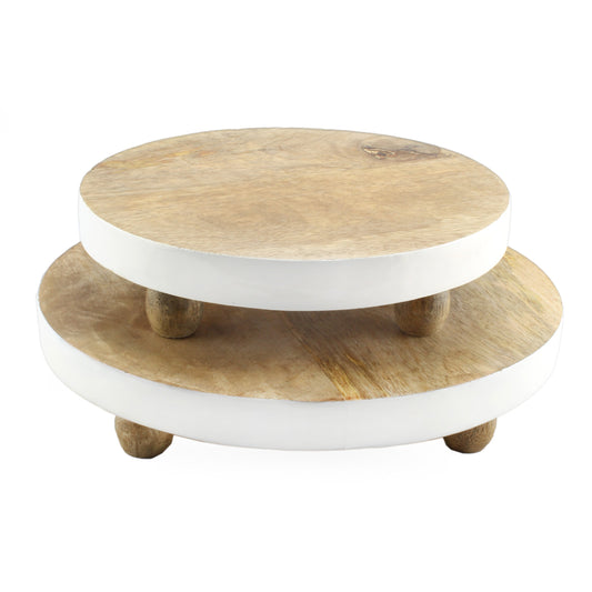 Farmhouse Round Wooden Risers (Set of 2, White Trim) - sh2125ah1a