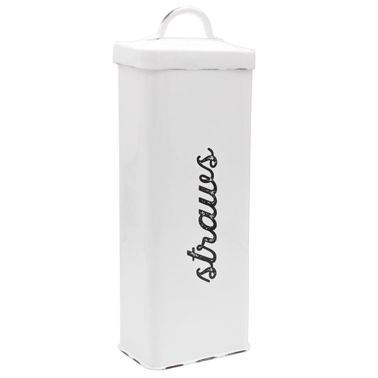 Farmhouse Enamelware Straw Holder (White, Case of 18) - SH_2169_CASE