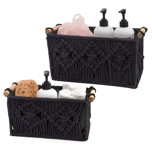 Boho Farmhouse Macrame Baskets (Set of 2, Black) - sh2233ah1