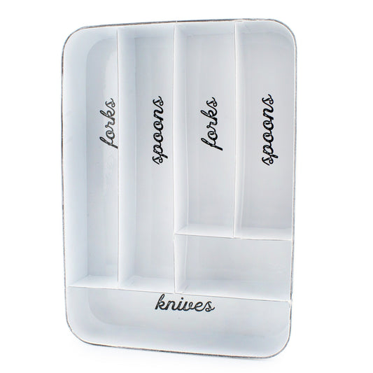 Farmhouse Enamelware Silverware Organizer (White) - sh2234ah1