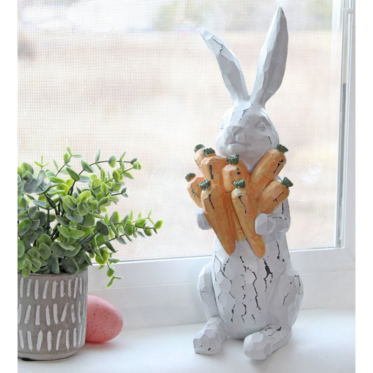 Rabbit Statue with Carrots (13-Inches, Case of 12) - SH_2346_CASE