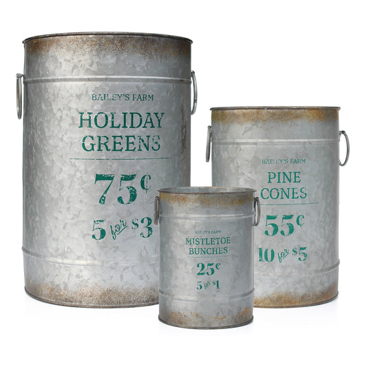 Christmas Galvanized Greenery Buckets (Case of 4 Sets) - SH_1284_CASE