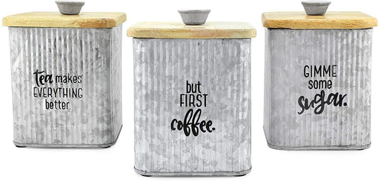 Farmhouse Galvanized Canisters (Set of 3) - sh1383ah1set