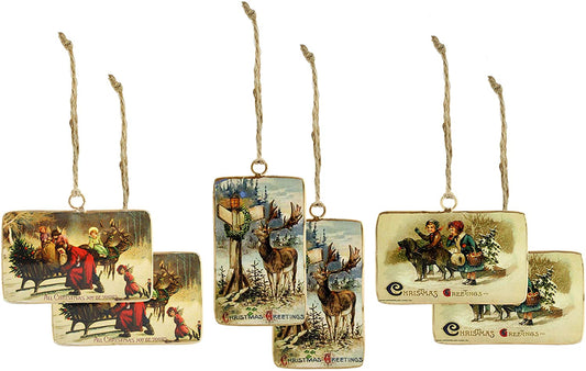 Set of 6 Vintage Retro Christmas Ornaments (3 Designs, 6 Ornaments Total, Case of 192) - 728812_CASE