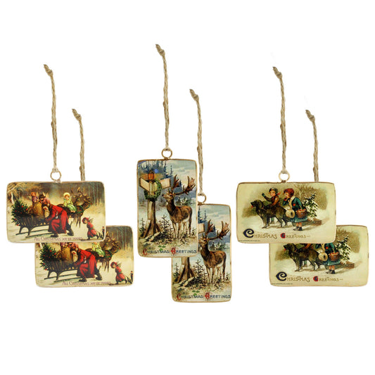 Set of 6 Vintage Retro Christmas Ornaments (3 Designs, 6 Ornaments Total) - sh3895-6ah16orn